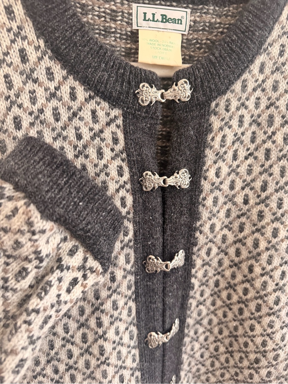 L.L. Bean Women's M Gray Wool blend Cardigan Nordic Sweater ski apres